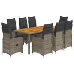 vidaXL Ensemble de bistro de jardin 9 Pièces coussins gris poly rotin