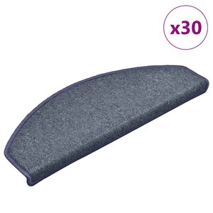 vidaXL Tapis d'escalier 30 pièces 65 x 24 x 4 cm Gris foncé et bleu Demi-rond Grand