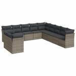 vidaXL Salon de jardin 11 Pièces avec coussins gris résine tressée