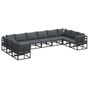 vidaXL Ensemble de canapé de jardin avec coussin 10 Pièces Noir Aluminium