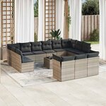 vidaXL Salon de jardin avec coussins 14 Pièces gris clair résine tressée