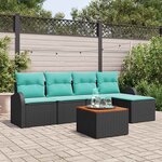 vidaXL Ensemble de canapé de jardin 6 Pièces Noir et turquoise polyrotin