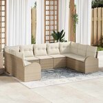 vidaXL Ensemble de canapé de jardin 9 Pièces Beige et blanc Poly rotin