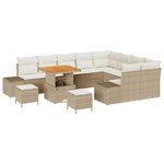 vidaXL Ensemble de canapés de jardin 12 pièces avec des coussins beige en poly rattan et acacia.