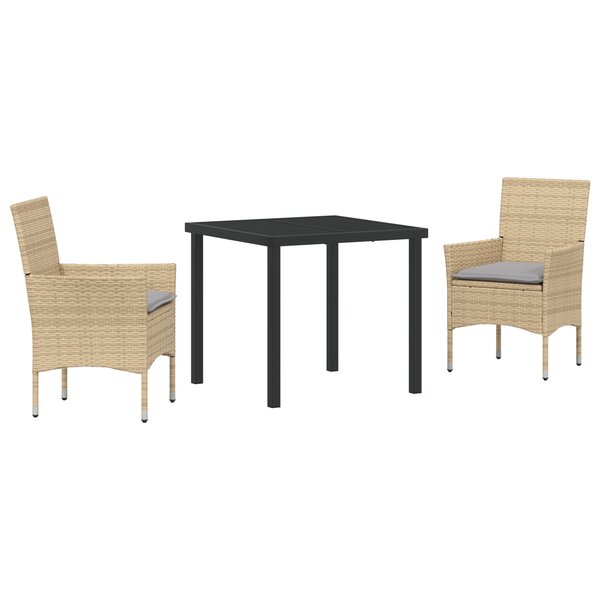 Ensemble de salle à manger de jardin vidaXL 3 pièces avec coussins Beige Poly Rattan