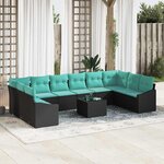 vidaXL Ensemble de Canapés avec coussin 11 Pièces Noir polyrotin