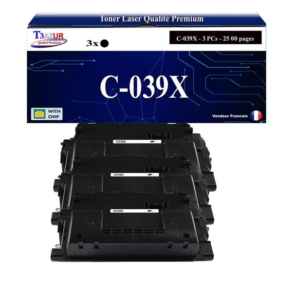 T3AZUR - 3x Toners compatibles avec Canon 039H (0288C001) pour Canon LBP351x  LBP352x Noir - 25 000p