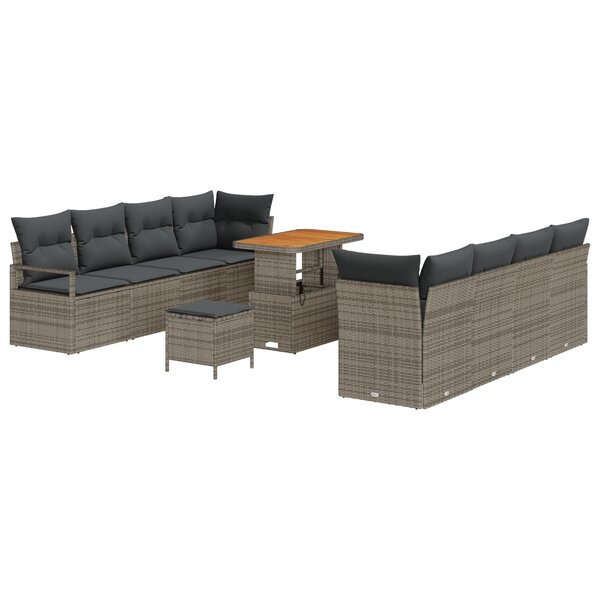 Ensemble de Canapés de Jardin vidaXL 11 Pièces avec Coussins Gris Poly Rotin Acacia