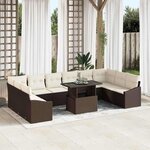 vidaXL Ensemble de canapé de jardin avec coussin 11 Pièces Marron  Crème