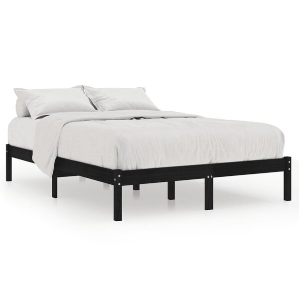 vidaXL Cadre de lit Noir Bois massif 135x190 cm Double