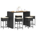 vidaXL Ensemble de bar de jardin 7 Pièces avec coussins noir poly rotin