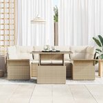 vidaXL Ensemble de canapé de jardin 7 Pièces Beige Poly Rattan