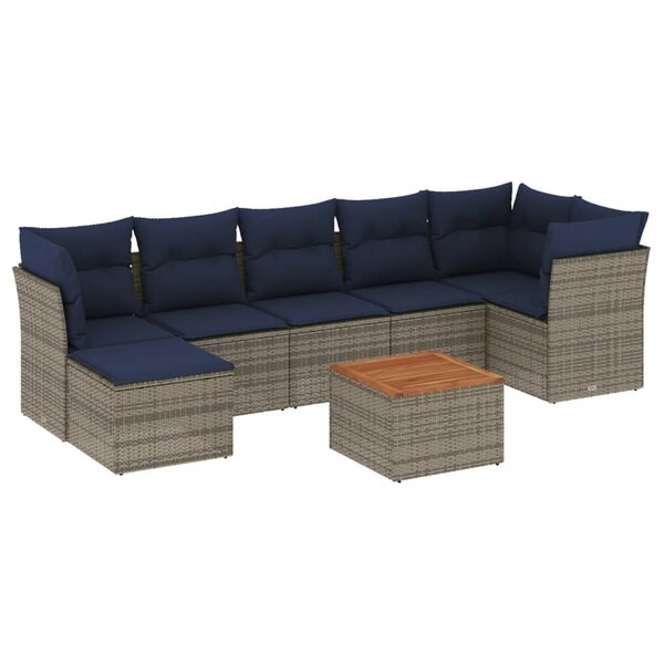 vidaXL Salon de jardin 8 Pièces avec coussins gris résine tressée