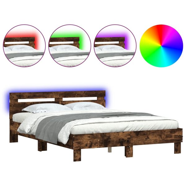 vidaXL Cadre de lit avec LED sans matelas chêne fumé 140x190 cm