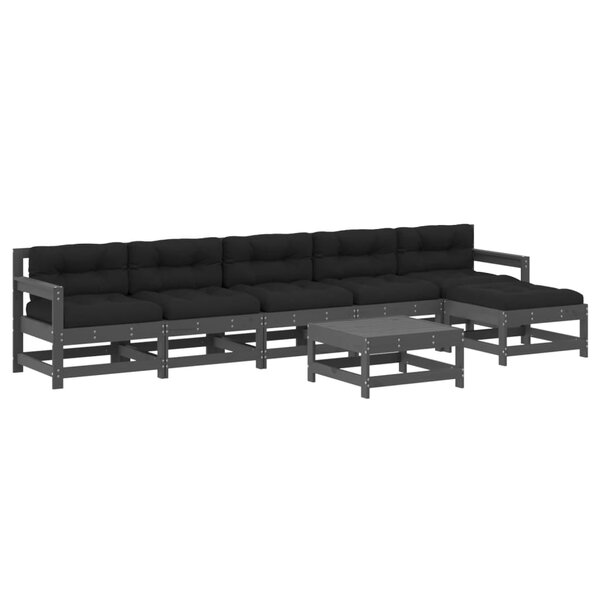 vidaXL Salon de jardin 7 Pièces avec coussins gris bois massif
