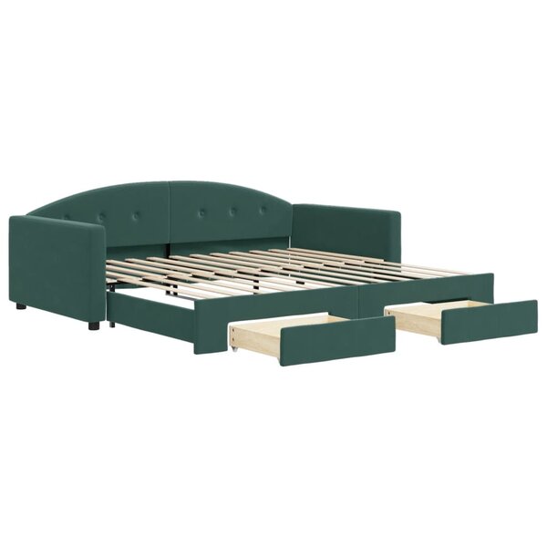 vidaXL Lit de jour et gigogne et tiroirs vert foncé 100x200 cm velours
