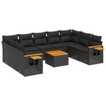 vidaXL Salon de jardin 10 Pièces avec coussins noir résine tressée