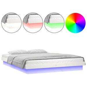 vidaXL Cadre de lit à LED sans matelas blanc 140x190 cm bois massif