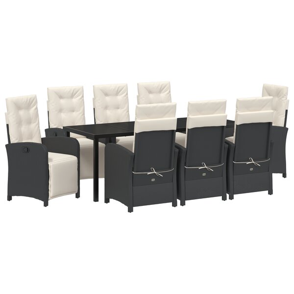 vidaXL Ensemble de Salle à Manger de Jardin 9 Pièces avec Coussins en Rattan Poly Noir