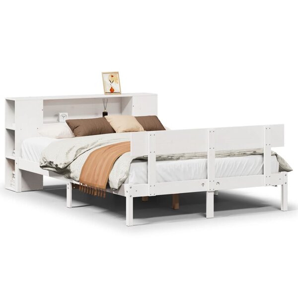 vidaXL Lit bibliothèque sans matelas blanc 140x190 cm bois pin massif