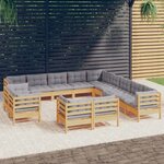 vidaXL Salon de jardin 13 Pièces avec coussins gris Bois de pin solide