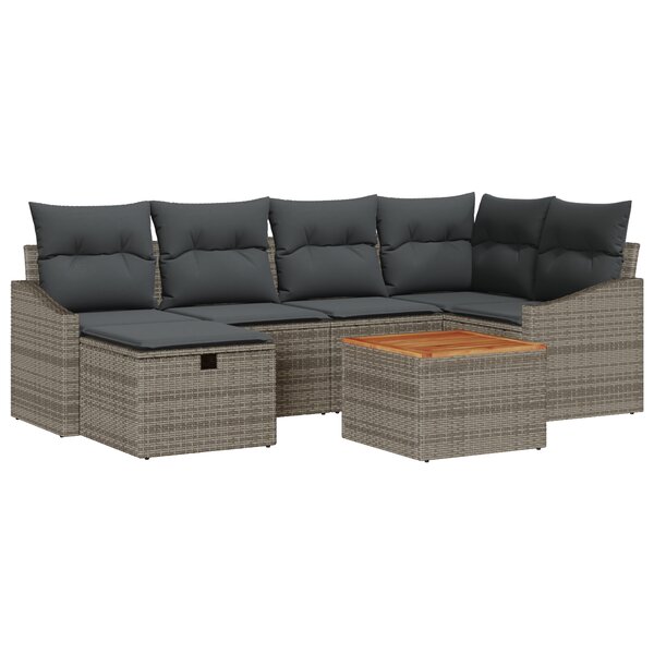vidaXL Ensemble de canapé de jardin 7 pièces avec coussins en poly rattan gris