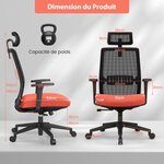 Chaise de bureau ergonomique réglable en hauteur dossier respirant soutien lombaire appui-tête 3D confortable pour bureau étude salle de conférence noir orange 20_0004840