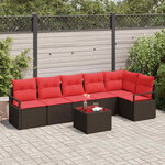 vidaXL Ensemble de canapé de jardin avec coussin 7 Pièces Marron et rouge