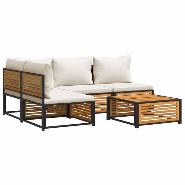 vidaXL Salon de jardin avec coussins 5 Pièces Bois d'acacia solide