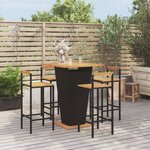 vidaXL Ensemble de bar jardin 5 Pièces noir poly rotin/bois massif acacia