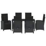Ensemble de repas de jardin 7 pièces avec coussins en rotin poly noir vidaXL