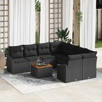 vidaXL Ensemble de canapé de jardin avec coussin 9 Pièces Noir Poly rotin