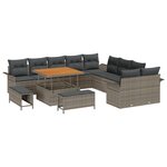 Canapé de jardin 13 pièces avec coussins gris en poly rotin acacia