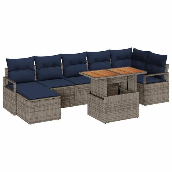 vidaXL Ensemble de salle à manger pour jardin 8 Pièces Gris et marine