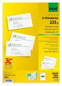 Etui de 400 sur 40 f a4 cartes de visite 3c 85 x 55 mm 225 g extra blanc sigel