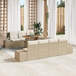 vidaXL Ensemble de Canapés de Jardin 8 Pièces avec Coussins Beige Poly Rattan