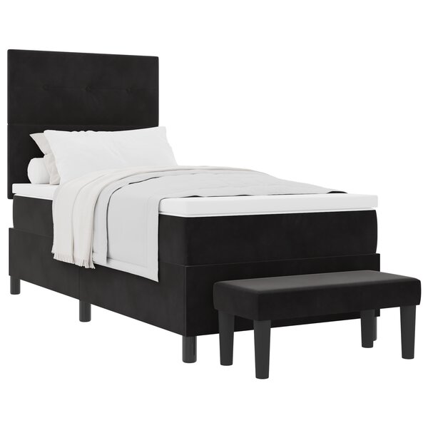 vidaXL Lit avec sommier et matelas & banc Noir 100x200 cm Velours