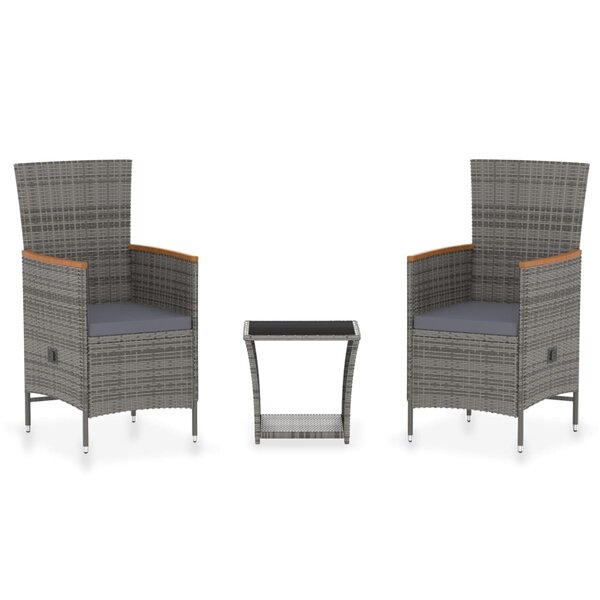 vidaXL Salon de jardin 3 Pièces avec coussins Résine tressée Gris