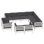 vidaXL Salon de jardin 11 Pièces avec coussins blanc bois de pin solide