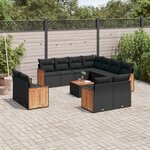 vidaXL Salon de jardin 12 Pièces avec coussins noir résine tressée