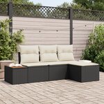 vidaXL Ensemble de canapés de jardin 4 pièces avec coussins Noir Poly Rattan Acacia