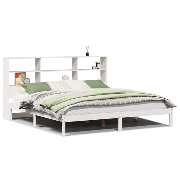 vidaXL Lit bibliothèque sans matelas blanc 200x200 cm bois pin massif