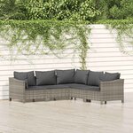 vidaXL Salon de jardin 5 Pièces avec coussins Gris Résine tressée