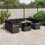 vidaXL Salon de jardin 11 Pièces avec coussins noir résine tressée