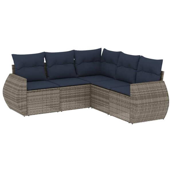 vidaXL Salon de jardin 5 Pièces avec coussins gris résine tressée