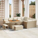 Ensemble de canapé de jardin 12 pièces avec coussins beige poly rattan acacia