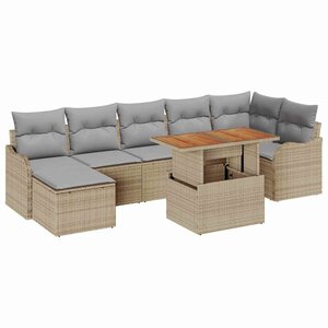 vidaXL Ensemble de canapé de jardin 8 Pièces Beige Poly rotin