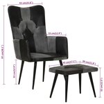 vidaXL Fauteuil avec repose-pieds Noir Cuir véritable et toile