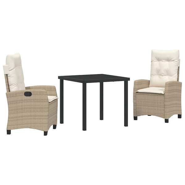 vidaXL Ensemble de salle à manger pour jardin 3 Pièces Beige polyrotin