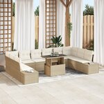 vidaXL Ensemble de canapé de jardin de 11 pièces avec coussins Beige en poly rotin